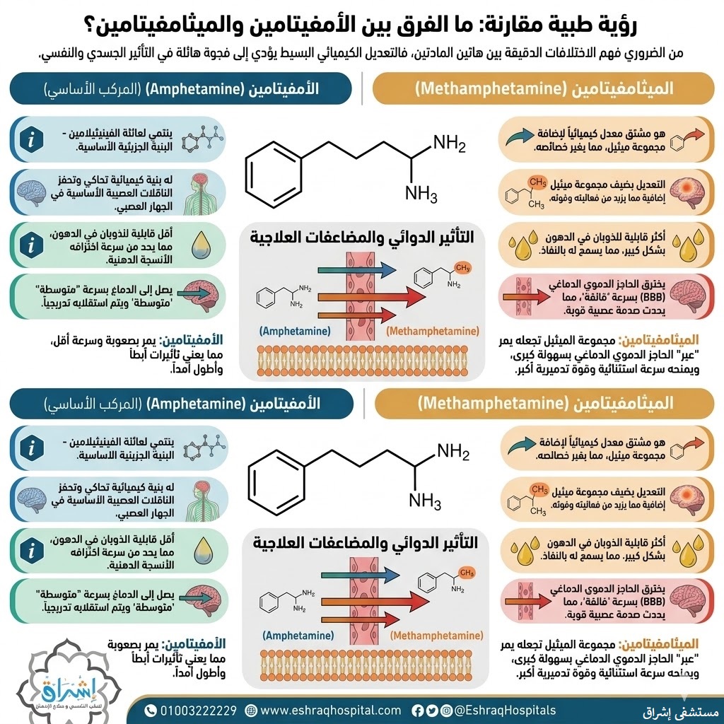 الفرق بين الامفيتامين والميثامفيتامين وطرق العلاج الفرق بين الامفيتامين والميثامفيتامين وطرق العلاج